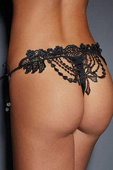 Black Floral Embroidered Mesh Cheeky Thong Areous